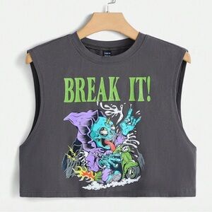 SHEIN Gray Crop Top with Neon Graphic